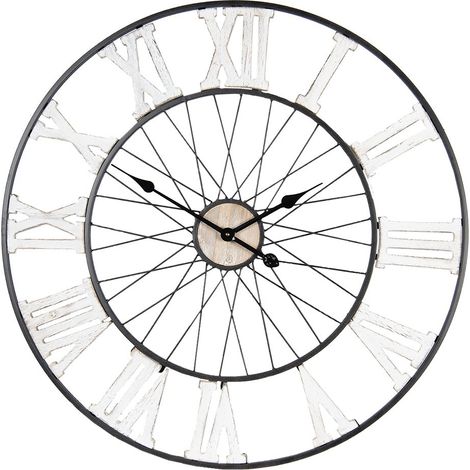 Horloge Murale Ronde en Bois et Métal Marron Style Rustique Chiffres Romains Ø 80 x 4 cm - PANGIVO (1/3)