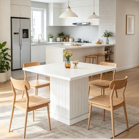 Tavolo da pranzo 90 x 90 x 75 cm in legno bianco, 4 posti, cucina FloraGrace (1/5)