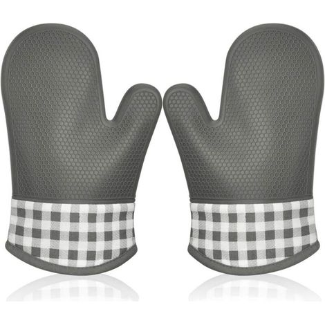 Gant de Cuisine Silicone Anti Chaleur, Gant Four Manique Four Oven Mitts Oven Gloves Gant Manique Gants Isolants Cuisine Épais Mitaine Four pour Barbecue Cuisson Gants Professionnel 1 Paire (Gris)