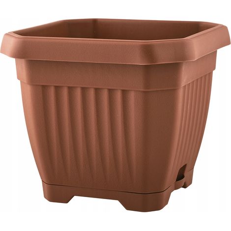 Pot de fleurs carré en plastique avec soucoupe 25x25 cm terre cuite pour la maison et le jardin 1 pièce. Octogone (1/2)