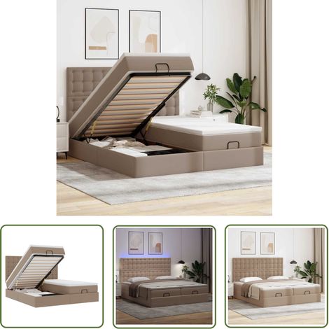 Stauraum - vidaXL Ottoman-Bett mit Matratzen & LEDs Cappuccino-Braun 180x200cm - Taschenfederkern (1/5)