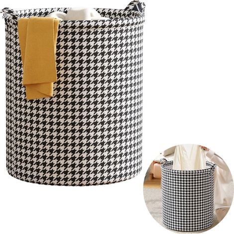 Panier linge sale rond pliable motif pied-de-poule bac à jouets et vêtements rangement pour salle de bain chambre et buanderie 1pc (1/5)