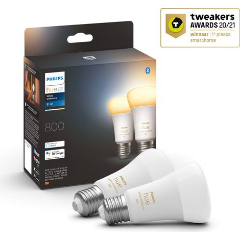 Philips Hue White Ambiance Lampadina LED Smart, Bluetooh, Attacco E27, 6W, Dimmerabili, Luce Bianca da Calda a Fredda, Bianco, confezione da 2 (1/5)
