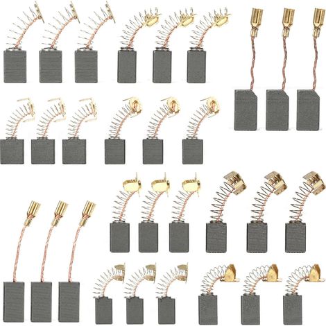 30 Pièces Balais de Charbon pour Outils Électriques, 10 Tailles Différentes Balais de Charbon Moteur Electrique,Compatible avec Perceuses, Scies Circulaires et Meuleuses, Kit Universel de Remplacement (1/5)