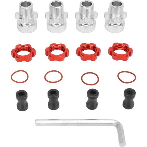 Lot de 4 adaptateurs hexagonaux de roue 12 mm à 17 mm - Adaptateur hexagonal RC professionnel en alliage d'aluminium pour Slash pour Rustler pour voitures Stampede 1/10 RC (rouge) (1/5)
