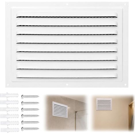 Grille de ventilation de finition 300 x 200 mm, grille de ventilation avec protection contre les insectes, grille de retour d'air en métal pour mur extérieur, porte, fenêtre, plafond, entrée et (1/5)
