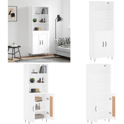Buffet haut Blanc 69,5x34x180 cm Bois d'ingénierie - Buffet Design Moderne - Meuble Rangement Cuisine - Armoire Blanche - Commode Élégante - Étagère Ouverte - Home & Living (1/5)