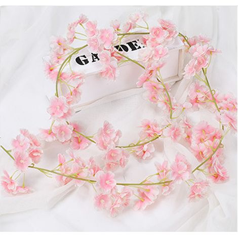 Künstliche Rattanblume, einzeln, 1,8 m, 135 Stück, Blütenköpfe, lebendig, dekorative Seide, Kunststoff, hängend, künstliches Rattan, zur Dekoration, rosa (1/5)