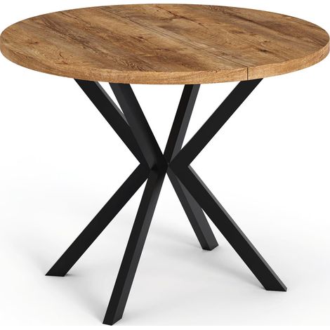Runder Ausziehbarer Esstisch - Loft Style Tisch mit Metallbeinen - 100 bis 180 cm - Industrieller Tisch für Wohnzimmer - Spacesaver - Lefkas Eiche - 100 cm