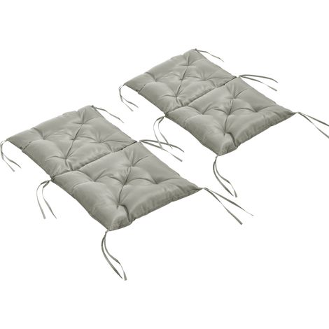 Lot de 2 coussins d'assise, 98 x 50 cm, avec attaches, revêtement en tissu, 8 cm d'épaisseur, gris clair