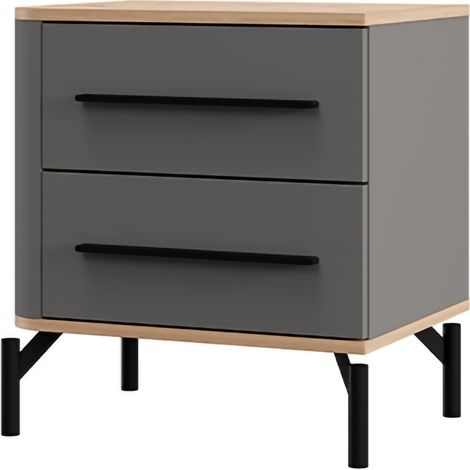 Nachttisch Ojai, 2 Schubladen, ein Regal, Schiebetür, 52x40x56h cm Schwarz Anthrazit