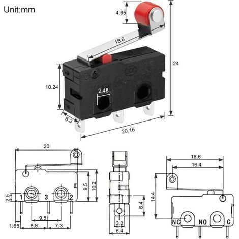10 Miniatur-Endschalter, Rollenkippschalter, 250 V AC 5 A SPDT, 1 normalerweise offen, 1 normalerweise geschlossen, Miniatur-Schnelldrehzahlschalter (1/3)