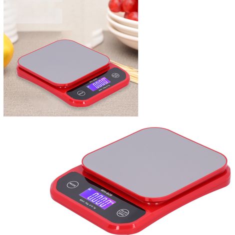Wasserdichte elektrische Küchenwaage, wiederaufladbar per USB, 5 kg / 0,1 g, rot, zum Backen und für Lebensmittel (1/5)