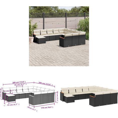 Salon de jardin 12 pcs avec coussins noir résine tressée - Ensemble Salon De Jardin - Meuble Extérieur - Résine Tressée - Rotin Synthétique - Canapé D'extérieur - Home & Living (1/3)