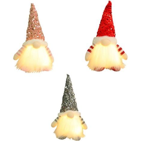 3Pc GNOME de Noel Lumineux, Decoration Noel Lutin Farceur en Peluche, Lutin Decoration GNOME, Deco Noel Mini Elfe Noel, Suédois Faits à La Main Pere Deco pour Décoration et Table