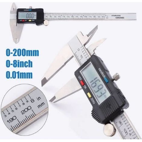 Pied à coulisse numérique - Caliper - 200mm - Acier inoxydable - Grand écran LCD - Précision 0,1mm (1/4)