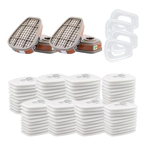 6001 Filter Accessory Kit for Face Protection - Respiratory Filter with 80 Filter Cotton, 4 Filter Cartridges and 4 Lids - Compatible with 6001/6200/7501/7502/6800 (1/5)