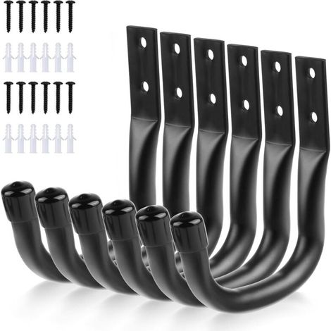 Set mit 6 Garagenleiterhaken, Garagenwandhaken, schwarzem Wandfahrradständer, robusten Wandhaken, J-Haken für Gartengeräte, Fahrräder und Bodenstühle