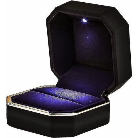 Luxuriöse Ringbox, quadratisches Samtetui mit LED-Beleuchtung, schwarz (1/4)
