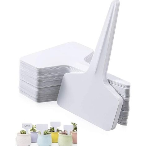 ZVD 50 PCS Etiquettes Plantes, Etiquette Semis,50x Etiquette Potager de type T(6 x 10 cm),imperméables étiquettes,Etiquetage Réutilisable-Contenants et Accessoires Pour Plantes. (Blanc50) (1/4)