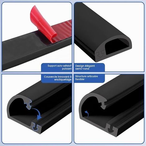 Cable Duct Self Adhesive 3 m Type D 22 x 10 mm Black PVC Wall and Floor Cable Cover for Television, Office and Home (1/4)