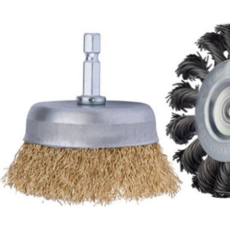 Brosse métallique torsadée en acier carbone, lot de 6 outils pour décapage rouille, nettoyage, polissage et ébarbage, queue hexagonale pour perceuse (1/4)
