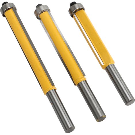 Set aus 3 Hartmetall-Bündigfräsern, 8 mm Schaft, professioneller legierter Stahl, gerader Schnitt mit Kugellager, für Tischler- und Holzbearbeitungsarbeiten. (1/5)