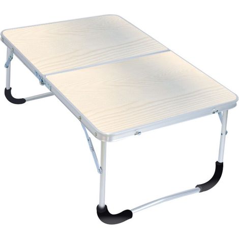 Table de camping pliante avec structure en métal, plateau en bois et verrouillage de sécurité, grain de pin blanc, 62 x 42 x 28 cm (1/5)