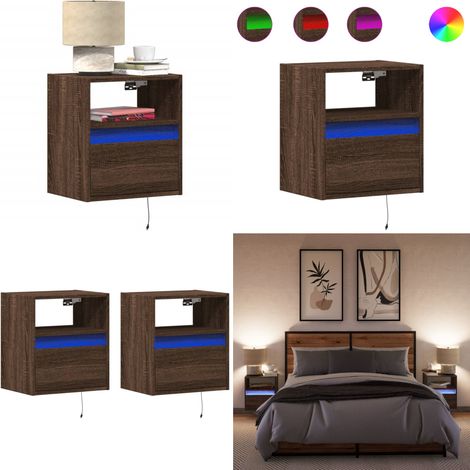 vidaXL Wand-Nachttische mit LED-Leuchten 2 Stk. Braun Eichen-Optik (1/5)