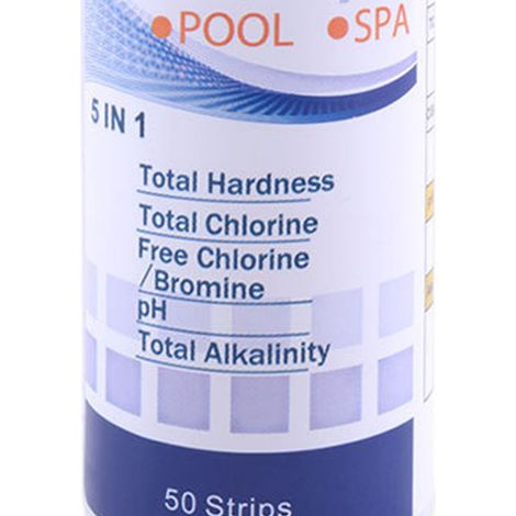Bandelettes de test de la qualité de l'eau des piscines : valeur du pH, acidité/alcalinité, dureté totale, chlore et bandelettes de test 5 en 1. (1/5)