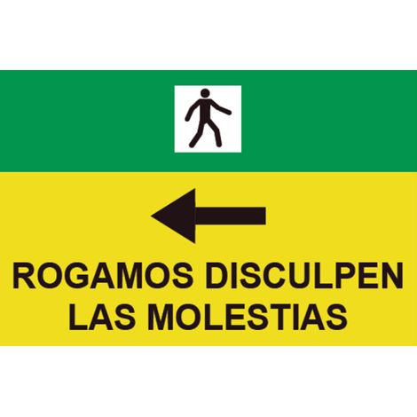 Señales Viales PVC Rogamos Disculpen Molestias flecha izquierda 500 x 700 mm SEKURECO
