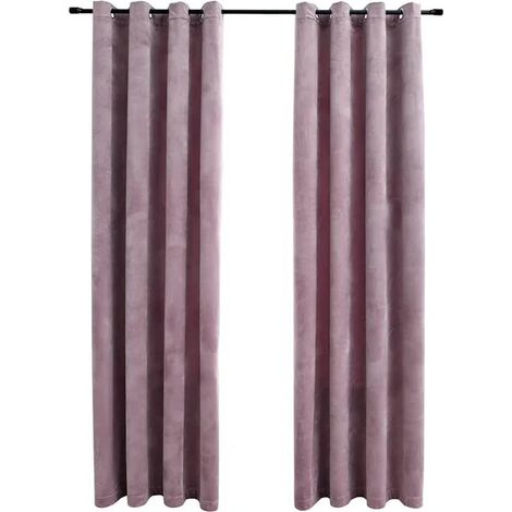 Rideaux occultants avec anneaux de suspension, 2 pièces, velours rose, 140 x 175 cm (1/5)