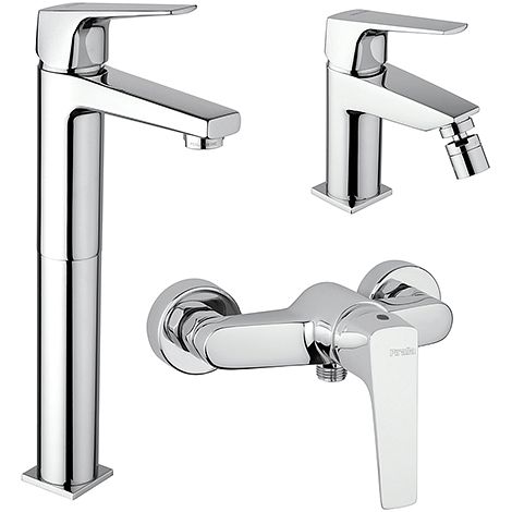 Set Rubinetti Piralla per lavabo alto e bidet con scarico automatico e doccia esterno serie Iceberg cromato (1/5)