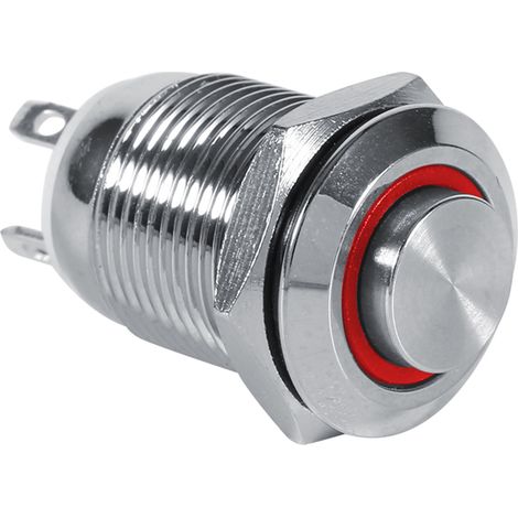 12-mm-Unterputz-Drucktaster, wasserdicht, 4-polig, rote LED, kurzzeitig, aus Metall (1/5)