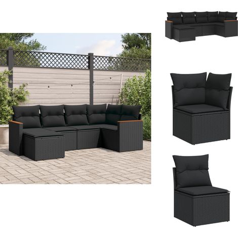 Salon de jardin 6 pcs avec coussins noir résine tressée - Ensemble Salon De Jardin - Mobilier Extérieur - Meubles De Jardin - Salon De Jardin Pliable - Chaise Longue (1/5)