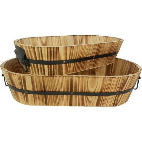 Mastello ovale in abete brunito, 49x24x12 cm