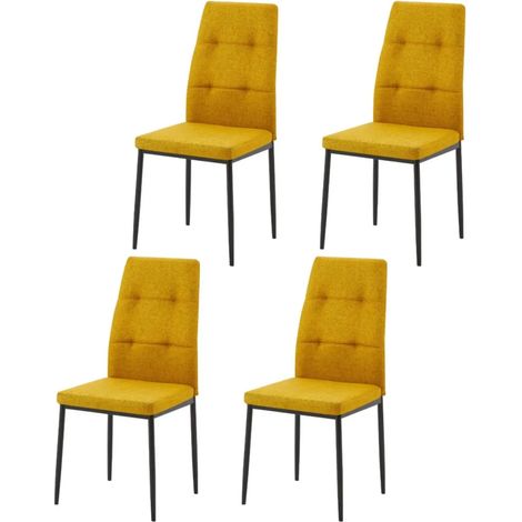 Set 4 Sedie da Pranzo in Tessuto Senape Gambe in Metallo