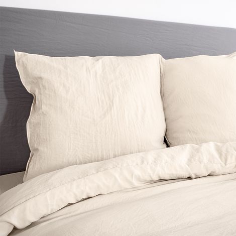 Ropa de cama de microfibra lavada color arena, 2 plazas (1/2)