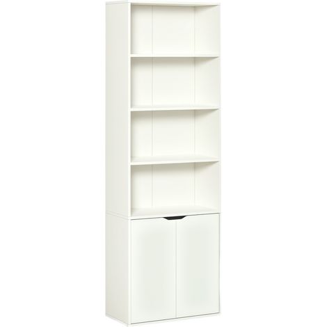 HOMCOM 2 Door 4 Shelves Tall Bookcase Modern Bookshelf Storage Display Unit White