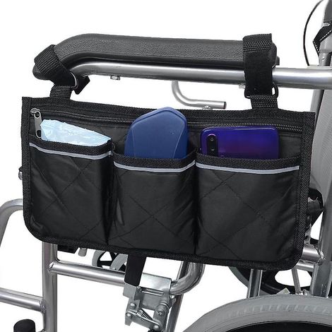 Sac pour fauteuil roulant avec poches, sac d'accoudoir universel et étanche, organisateur latéral pour fauteuil roulant, compatible avec les bagages cabine, 1 pièce D- (1/5)