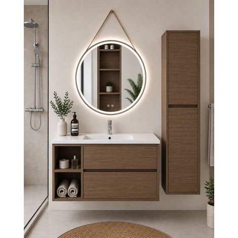 Mueble de baño con lavabo ORIGENBATH ZEUS sin espejo 80x45 cm izquierda Fresno tea con columna (1/5)