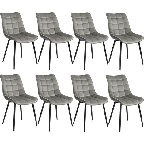 WOLTU  Set of 8 Soft Velvet Chairs with Padded Seat and Metal Legs for Dining Room, Living Room and Kitchen Room - Light Grey (1/5)