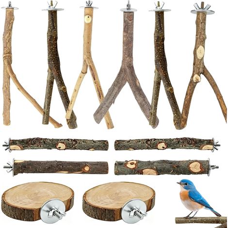 12 Pieces Bird Perch Sturdy Set Textured Non-Slip Various Wood Shapes Universal Accessories Parakeet Toy for Parrot Cage Suitable for Pet Birds Parrot (1/5)