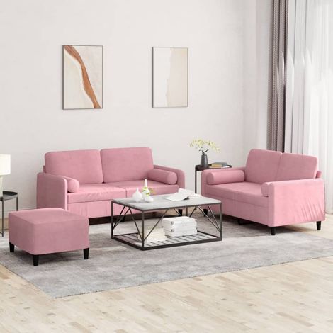 3-tlg. Sofagarnitur mit Kissen Rosa Samt (1/5)