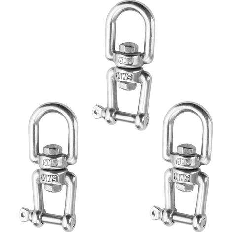 Mousqueton Pivotant - Lot de 3 - Acier Inoxydable - Rotation 360° - Pour Balançoire et Télésiège - M5 Argent (1/5)