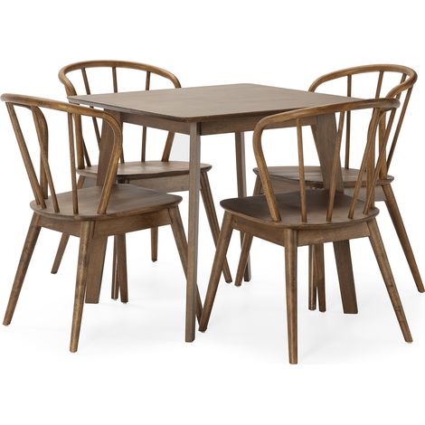 Ensemble table 80x80 cm et 4 chaises de salle à manger Brisa Noyer