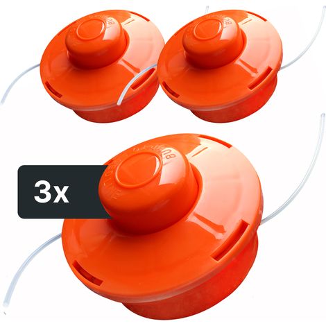 NEMAXX® Fadenkopf für Motorsense [FADENKOPF M10 GEWINDE] – Fadenspule Rasentrimmer Mähkopf – Trimmer Kopf Spule für Motorsense – Freischneider Spule Rasentrimmerkopf – Mähfadenkopf – Orange (3 Stück)