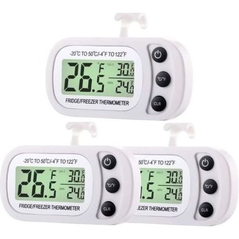 Thermomètre Digital de Réfrigérateur Congélateur Thermomètre de Salle de Réfrigérateur Thermomètre de Température du Refroidisseur Étanche avec Fonction d'Enregistrement Max Min Grand Écran LCD (3) (1/4)
