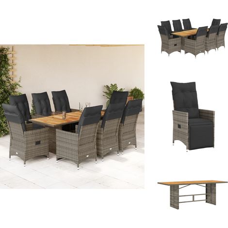 9-tlg. Garten-Bistro-Set mit Kissen Grau Poly Rattan - Gartenmöbel - Lounge Sessel - Outdoor Möbel - Rattan Gartenmöbel - Bistro Set (1/5)