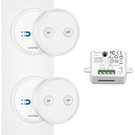 Kit Interrupteur Sans Fil, Va et Vient, Récepteur 2500W, Portée 200M, Emetteur Radio 868Mhz, Commande à Distance Mural Avec 2 Télécommandes ON/OFF Pour Eclairage (1/5)